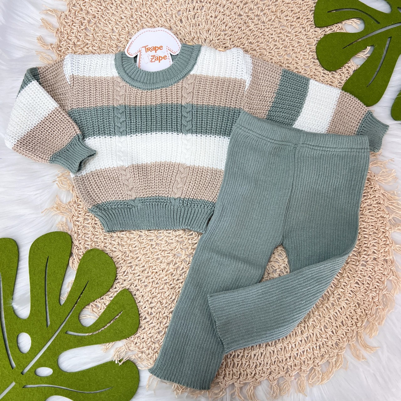 Conjunto Casaco de Linha e Calça Canelada - Verde